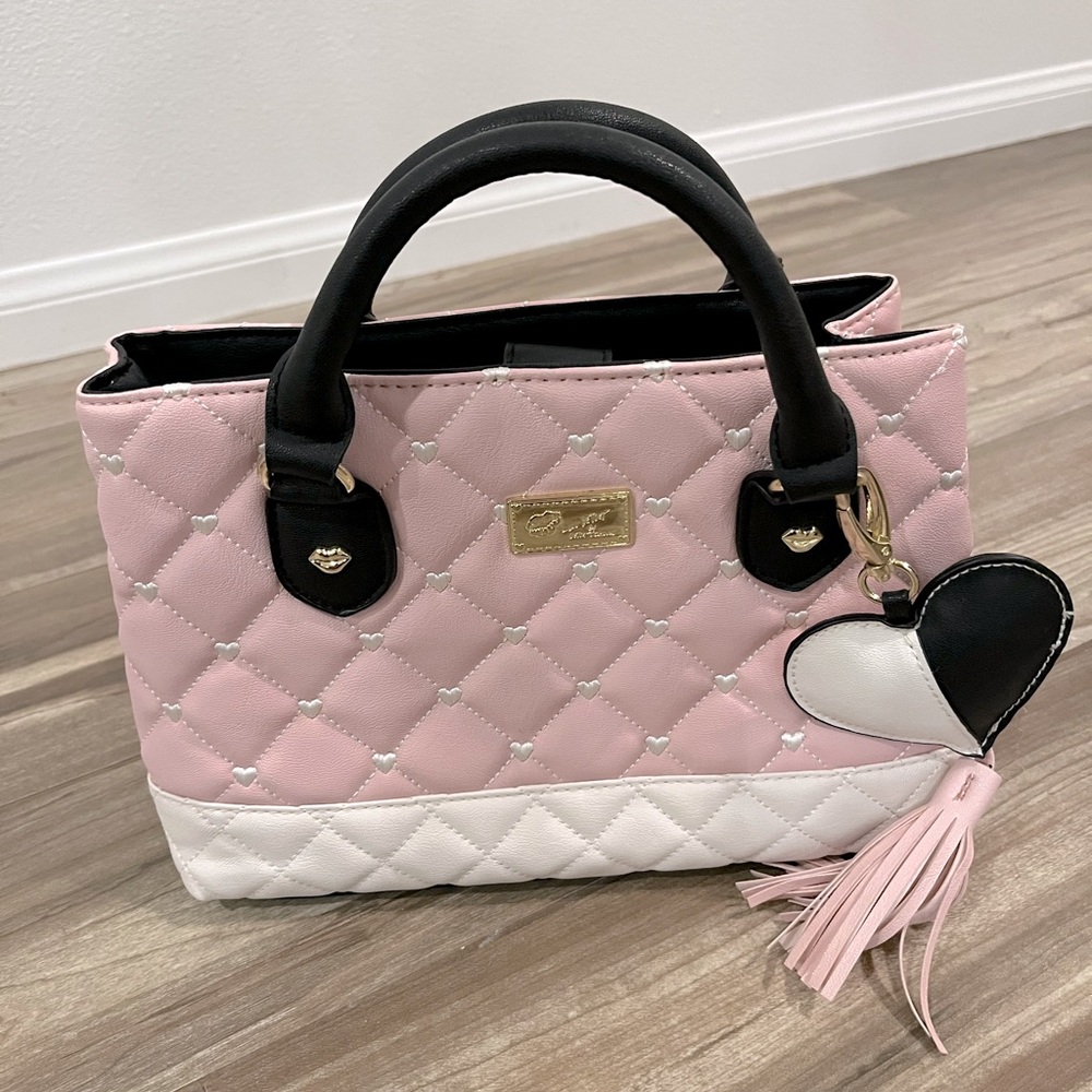 Pink white and black betsey johnson crossbody bag